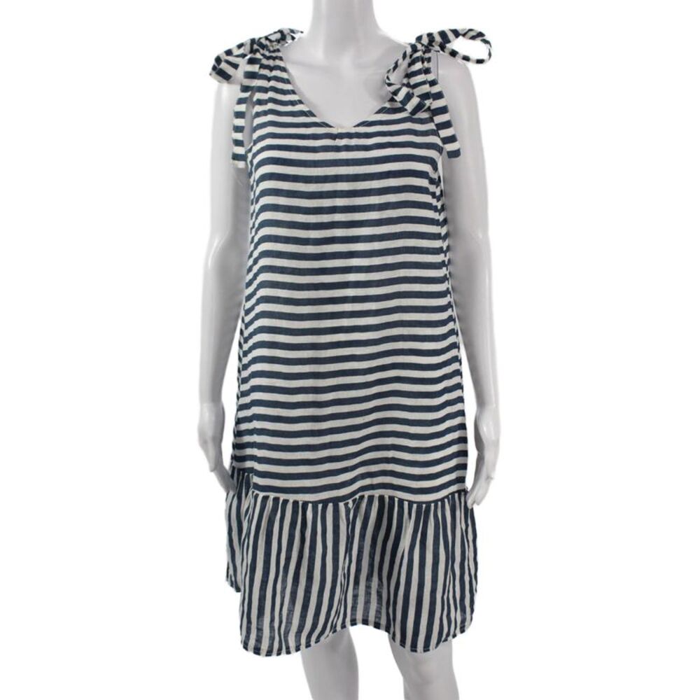 Francesca Bettini Womens Shift Sundress Dark Blue Linen V Neck Size XS